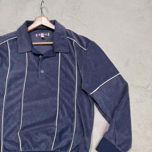 Urban Outfitters Blue Corduroy Long Sleeve Polo Shirt Retro Vertical Stripe Sz M - Picture 5 of 10